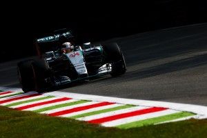 MONZA, ITALY - SEPTEMBER 04: Lewis Hamilton of Great Britain and Mercedes GP drives during practice for the Formula One Grand Prix of Italy at Autodromo di Monza on September 4, 2015 in Monza, Italy. (Photo by Dan Istitene/Getty Images)