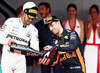 Daniel Ricciardo with Lewis Hamilton