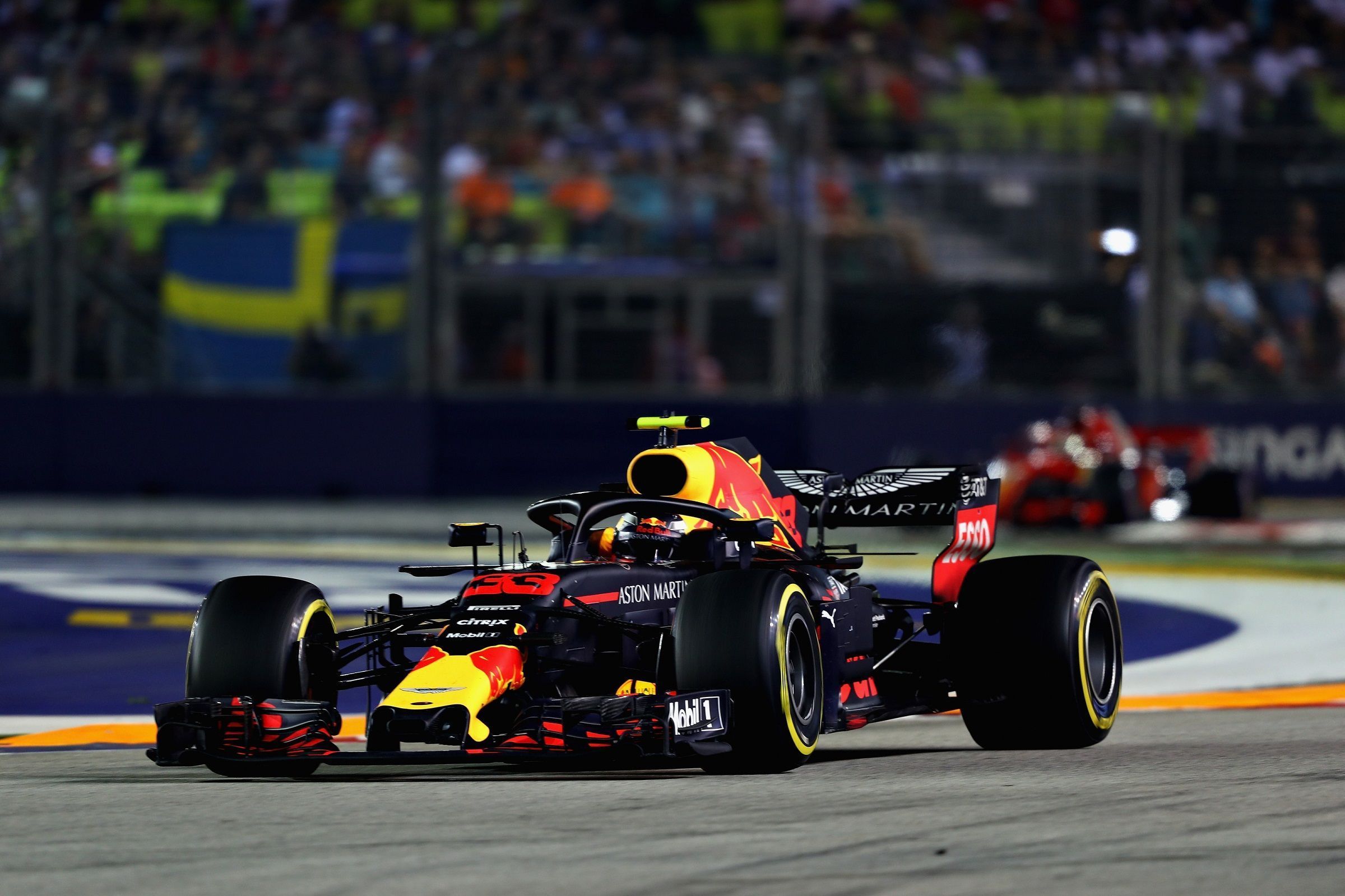 Max Verstappen leading Sebastian Vettel