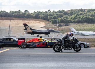 F1 up against cars, bike and jets