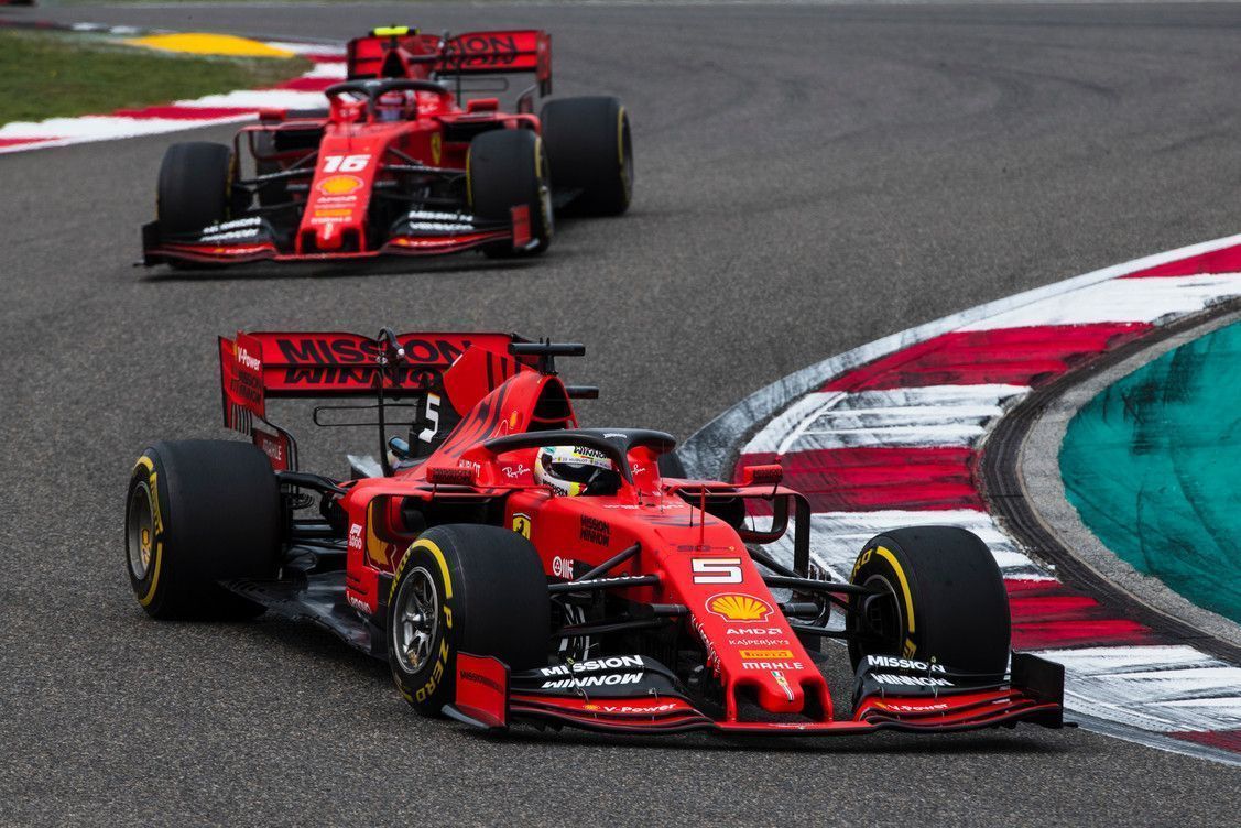 Sebastian Vettel ahead of Charles Leclerc, Ferrari, F1 Chinese GP