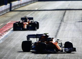 Lando Norris leads Carlos Sainz, McLaren