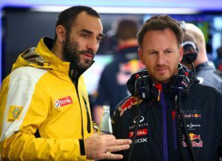 Red Bull Christian Horner with Renault Cyril Abiteboul, F1