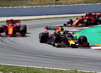 Max Verstappen ahead of Sebastian Vettel and Charles Leclerc