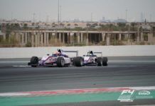 Francesco Pizzi and Lorenzo Fluxá from Xcel Motorsport batteling for the lead at Dubai Autodrome
