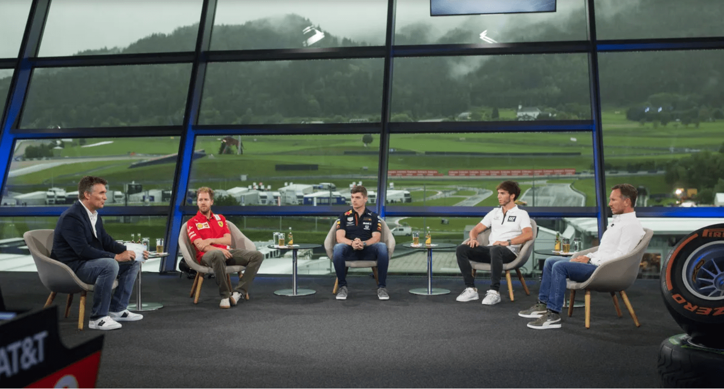 Sebastian Vettel, Christian Horner, Max Verstappen, Pierre Gasly