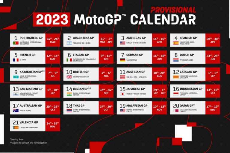 MotoGP releases provisional 21-race calendar for 2023 season